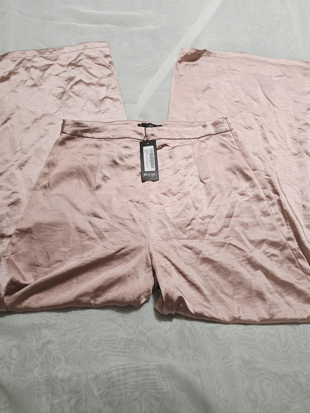 Nasty Gal Take it in Your Stride Wide Leg Pink Satin Pants - Picture 2 of 10